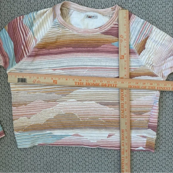 Faherty Sunwashed Slub Crewneck Sweater L Multi Stripe Landscape Raglan Sleeve - Picture 6 of 7